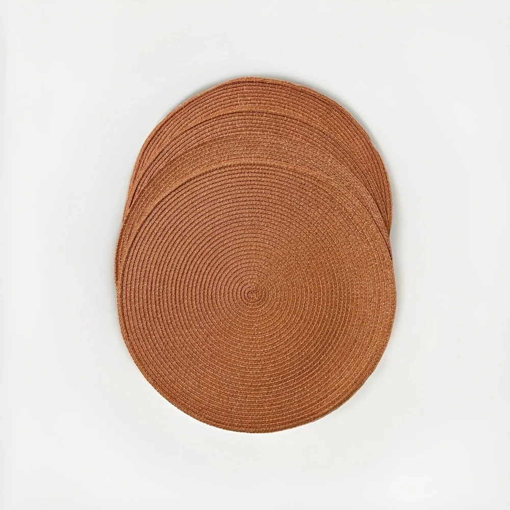 Woven Round Orange & Gold Placemats 14.5 Inches Diameter - Set Of 4 Fall